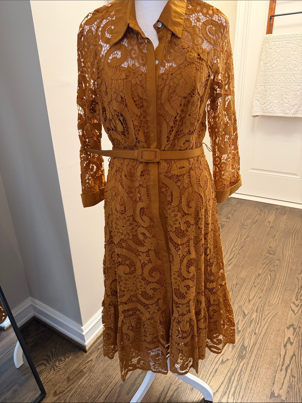 Nanette Lepore Mustard Lace Midi Shirt Dress